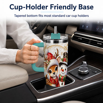 #pl[40oz|Green] Reindeer Snowman 40oz Tumbler with Handle, Christmas Winter Drinkware