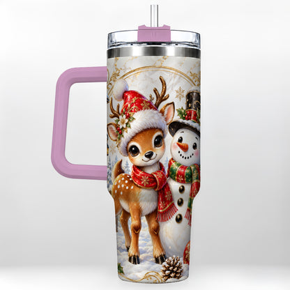 #pl[40oz|Pink] Reindeer Snowman 40oz Tumbler with Handle, Christmas Winter Drinkware