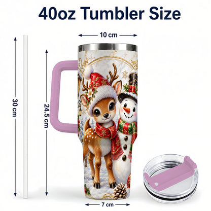 #pl[40oz|Pink] Reindeer Snowman 40oz Tumbler with Handle, Christmas Winter Drinkware