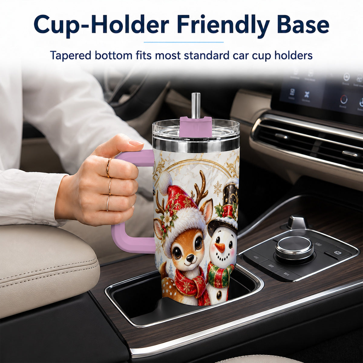 #pl[40oz|Pink] Reindeer Snowman 40oz Tumbler with Handle, Christmas Winter Drinkware