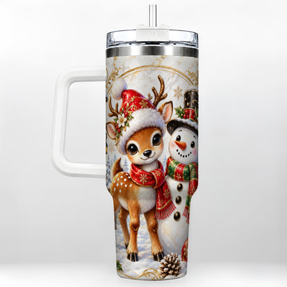 Reindeer Snowman 40oz Tumbler with Handle, Christmas Winter Drinkware
