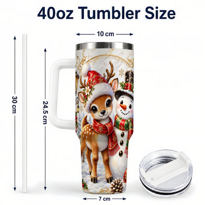 #pl[40oz|White] Reindeer Snowman 40oz Tumbler with Handle, Christmas Winter Drinkware