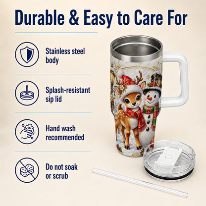 #pl[40oz|White] Reindeer Snowman 40oz Tumbler with Handle, Christmas Winter Drinkware
