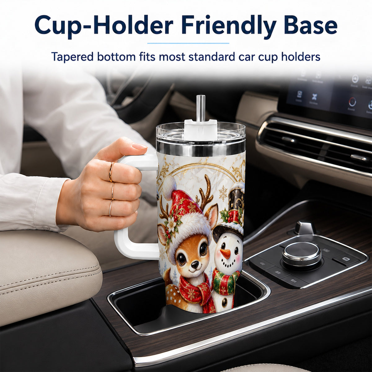 #pl[40oz|White] Reindeer Snowman 40oz Tumbler with Handle, Christmas Winter Drinkware