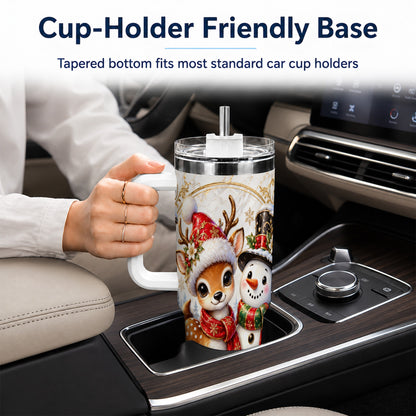 #pl[40oz|White] Reindeer Snowman 40oz Tumbler with Handle, Christmas Winter Drinkware
