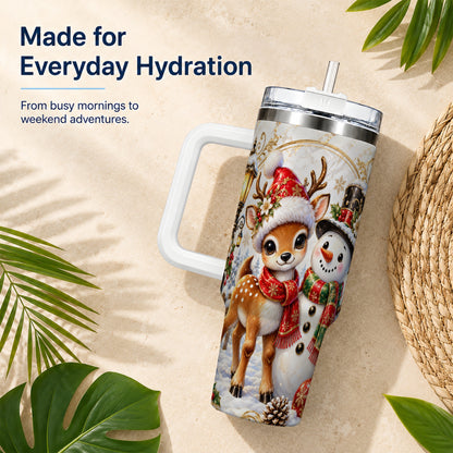 #pl[40oz|White] Reindeer Snowman 40oz Tumbler with Handle, Christmas Winter Drinkware