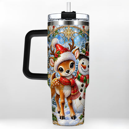 #pl[40oz|Black] Reindeer Snowman 40oz Tumbler with Handle, Winter Travel Cup