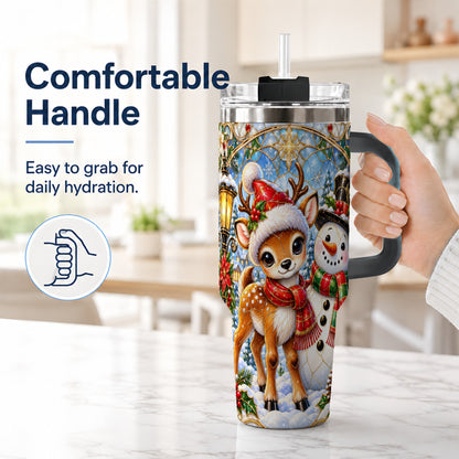 #pl[40oz|Black] Reindeer Snowman 40oz Tumbler with Handle, Winter Travel Cup