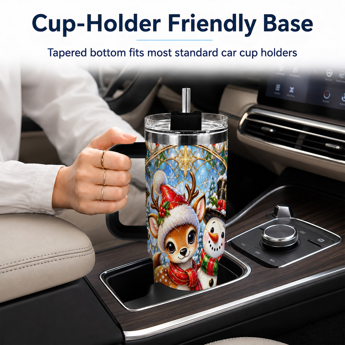 #pl[40oz|Black] Reindeer Snowman 40oz Tumbler with Handle, Winter Travel Cup