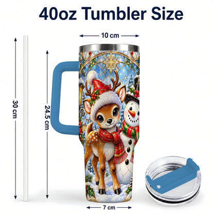 #pl[40oz|Blue] Reindeer Snowman 40oz Tumbler with Handle, Winter Travel Cup