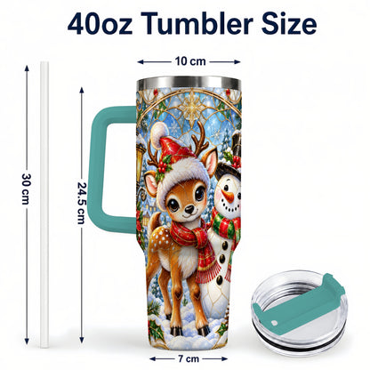 #pl[40oz|Green] Reindeer Snowman 40oz Tumbler with Handle, Winter Travel Cup