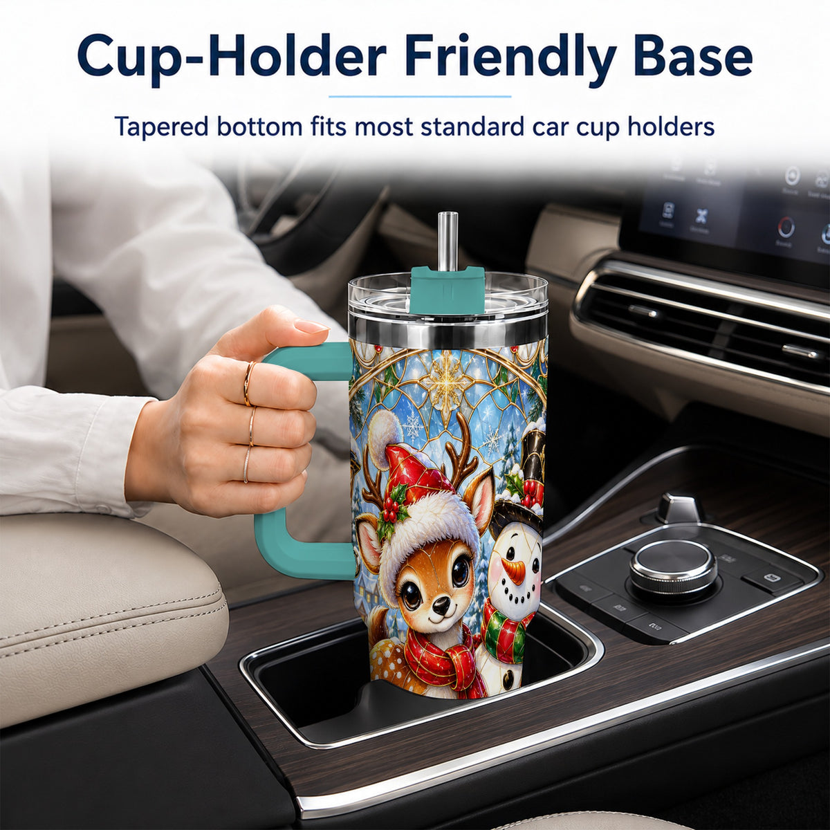 #pl[40oz|Green] Reindeer Snowman 40oz Tumbler with Handle, Winter Travel Cup