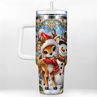 Reindeer Snowman 40oz Tumbler with Handle, Winter Travel Cup