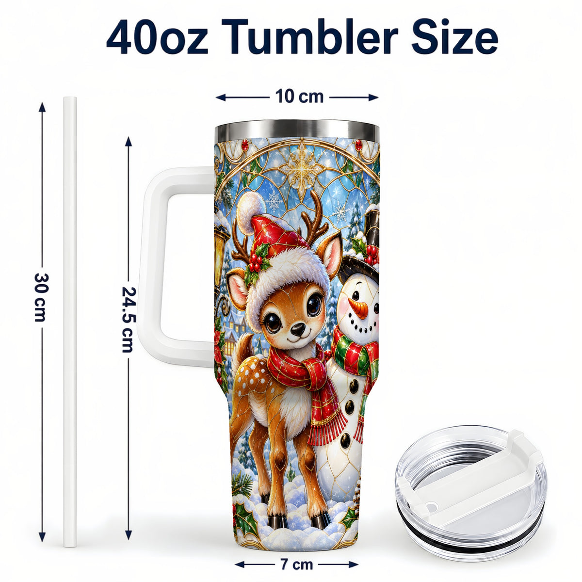 #pl[40oz|White] Reindeer Snowman 40oz Tumbler with Handle, Winter Travel Cup