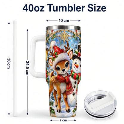 #pl[40oz|White] Reindeer Snowman 40oz Tumbler with Handle, Winter Travel Cup