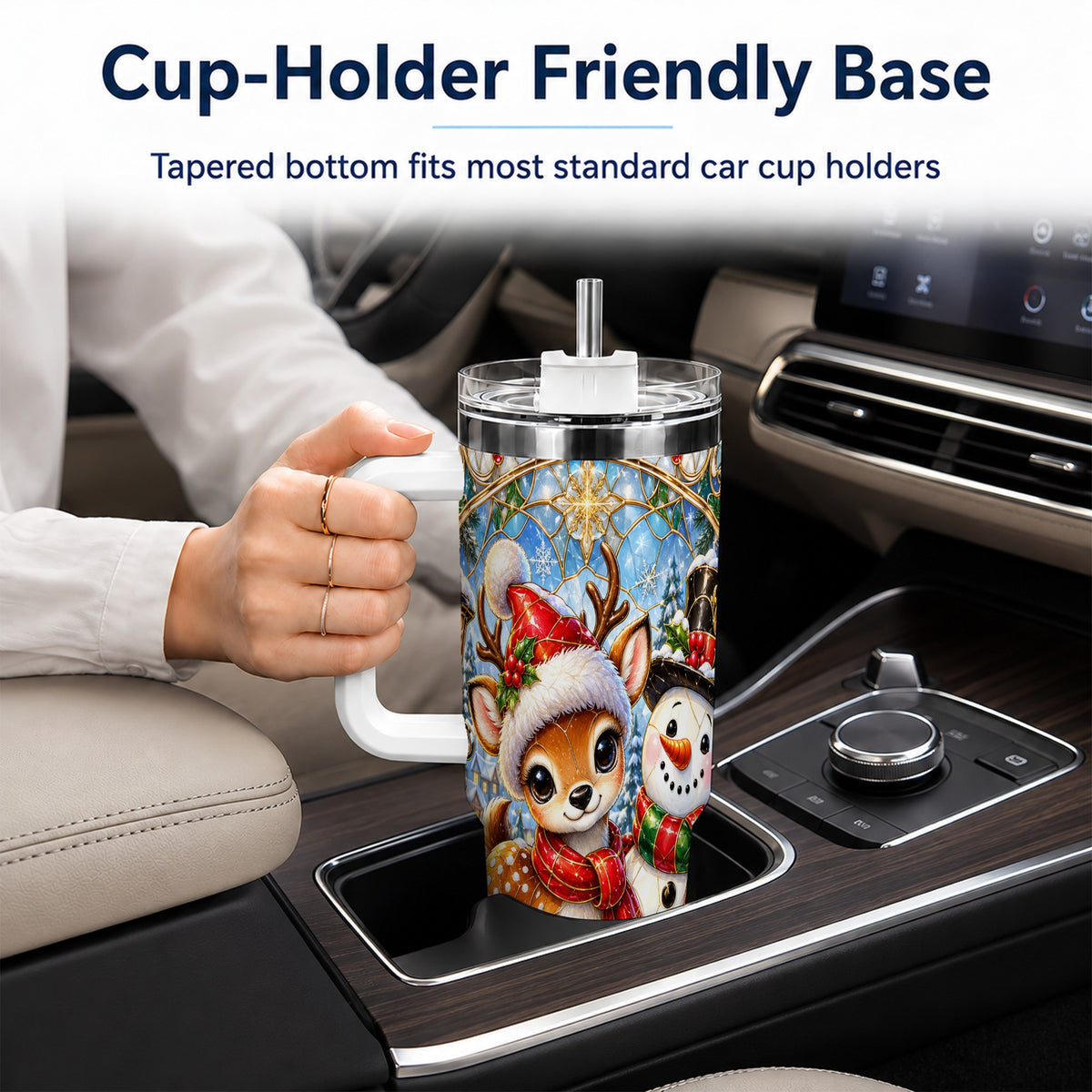 #pl[40oz|White] Reindeer Snowman 40oz Tumbler with Handle, Winter Travel Cup