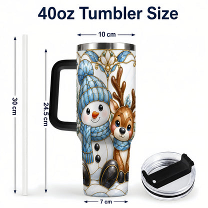 #pl[40oz|Black] Snowman Reindeer 40oz Tumbler with Handle, Winter Travel Cup