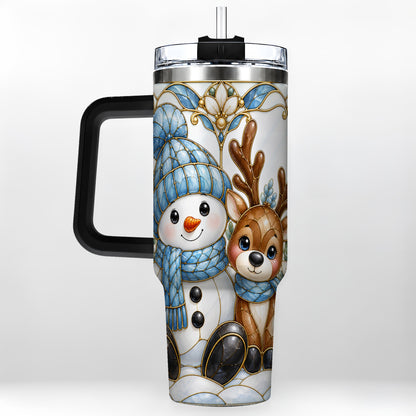 #pl[40oz|Black] Snowman Reindeer 40oz Tumbler with Handle, Winter Travel Cup