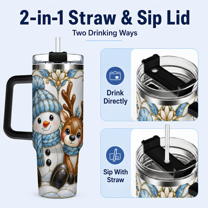 #pl[40oz|Black] Snowman Reindeer 40oz Tumbler with Handle, Winter Travel Cup