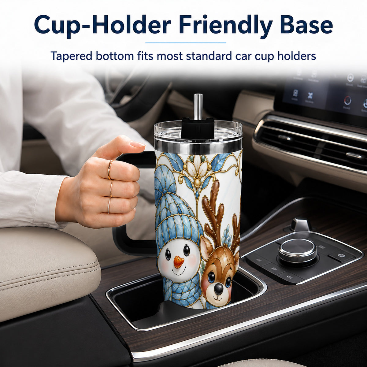 #pl[40oz|Black] Snowman Reindeer 40oz Tumbler with Handle, Winter Travel Cup