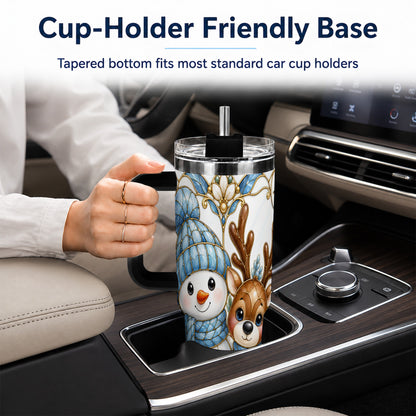 #pl[40oz|Black] Snowman Reindeer 40oz Tumbler with Handle, Winter Travel Cup