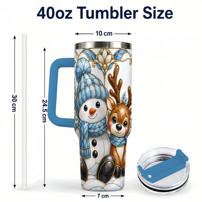 #pl[40oz|Blue] Snowman Reindeer 40oz Tumbler with Handle, Winter Travel Cup