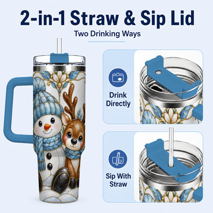 #pl[40oz|Blue] Snowman Reindeer 40oz Tumbler with Handle, Winter Travel Cup