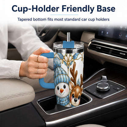 #pl[40oz|Blue] Snowman Reindeer 40oz Tumbler with Handle, Winter Travel Cup