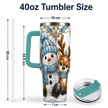 #pl[40oz|Green] Snowman Reindeer 40oz Tumbler with Handle, Winter Travel Cup