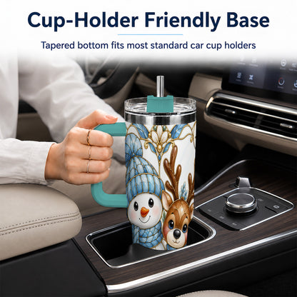 #pl[40oz|Green] Snowman Reindeer 40oz Tumbler with Handle, Winter Travel Cup