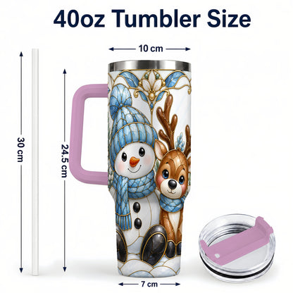 #pl[40oz|Pink] Snowman Reindeer 40oz Tumbler with Handle, Winter Travel Cup