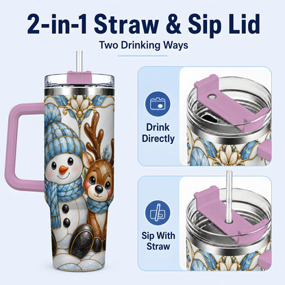 #pl[40oz|Pink] Snowman Reindeer 40oz Tumbler with Handle, Winter Travel Cup