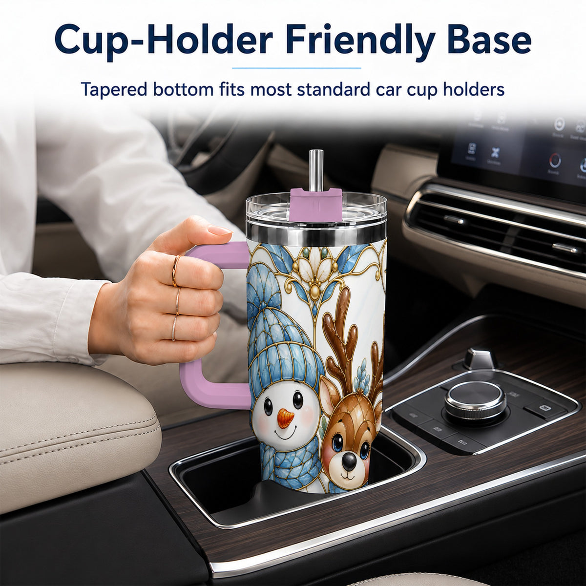 #pl[40oz|Pink] Snowman Reindeer 40oz Tumbler with Handle, Winter Travel Cup