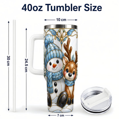 #pl[40oz|White] Snowman Reindeer 40oz Tumbler with Handle, Winter Travel Cup