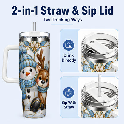 #pl[40oz|White] Snowman Reindeer 40oz Tumbler with Handle, Winter Travel Cup