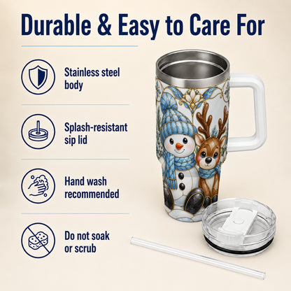 #pl[40oz|White] Snowman Reindeer 40oz Tumbler with Handle, Winter Travel Cup