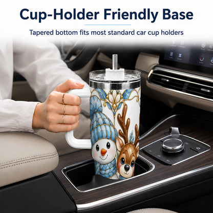 #pl[40oz|White] Snowman Reindeer 40oz Tumbler with Handle, Winter Travel Cup