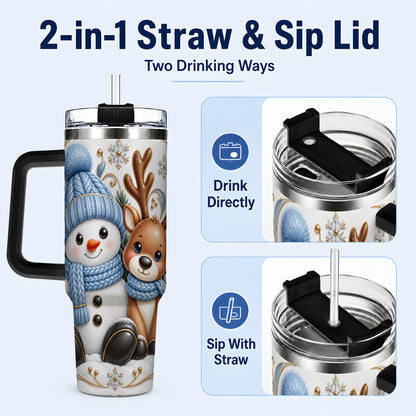 #pl[40oz|Black] Snowman Reindeer 40oz Tumbler with Handle, Cozy Winter Travel Cup