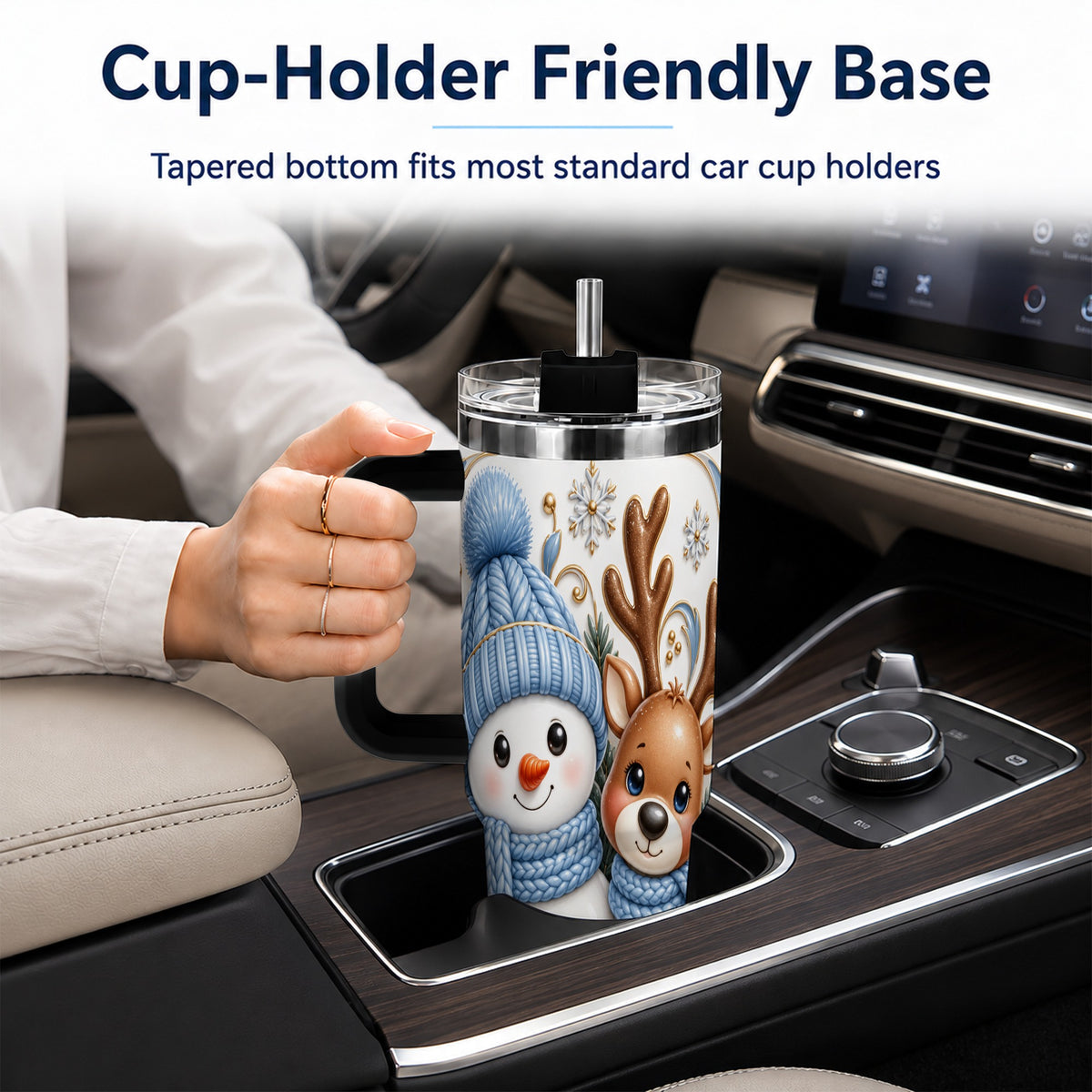 #pl[40oz|Black] Snowman Reindeer 40oz Tumbler with Handle, Cozy Winter Travel Cup