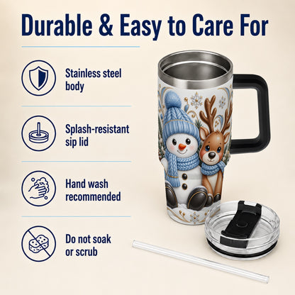 #pl[40oz|Black] Snowman Reindeer 40oz Tumbler with Handle, Cozy Winter Travel Cup