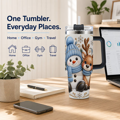 #pl[40oz|Black] Snowman Reindeer 40oz Tumbler with Handle, Cozy Winter Travel Cup