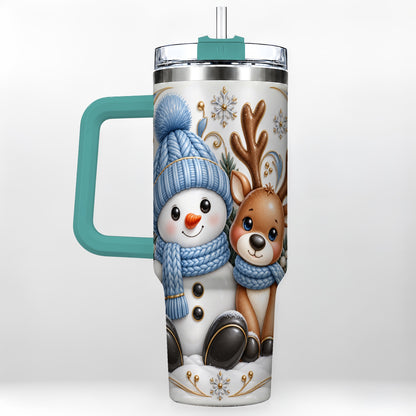 #pl[40oz|Green] Snowman Reindeer 40oz Tumbler with Handle, Cozy Winter Travel Cup
