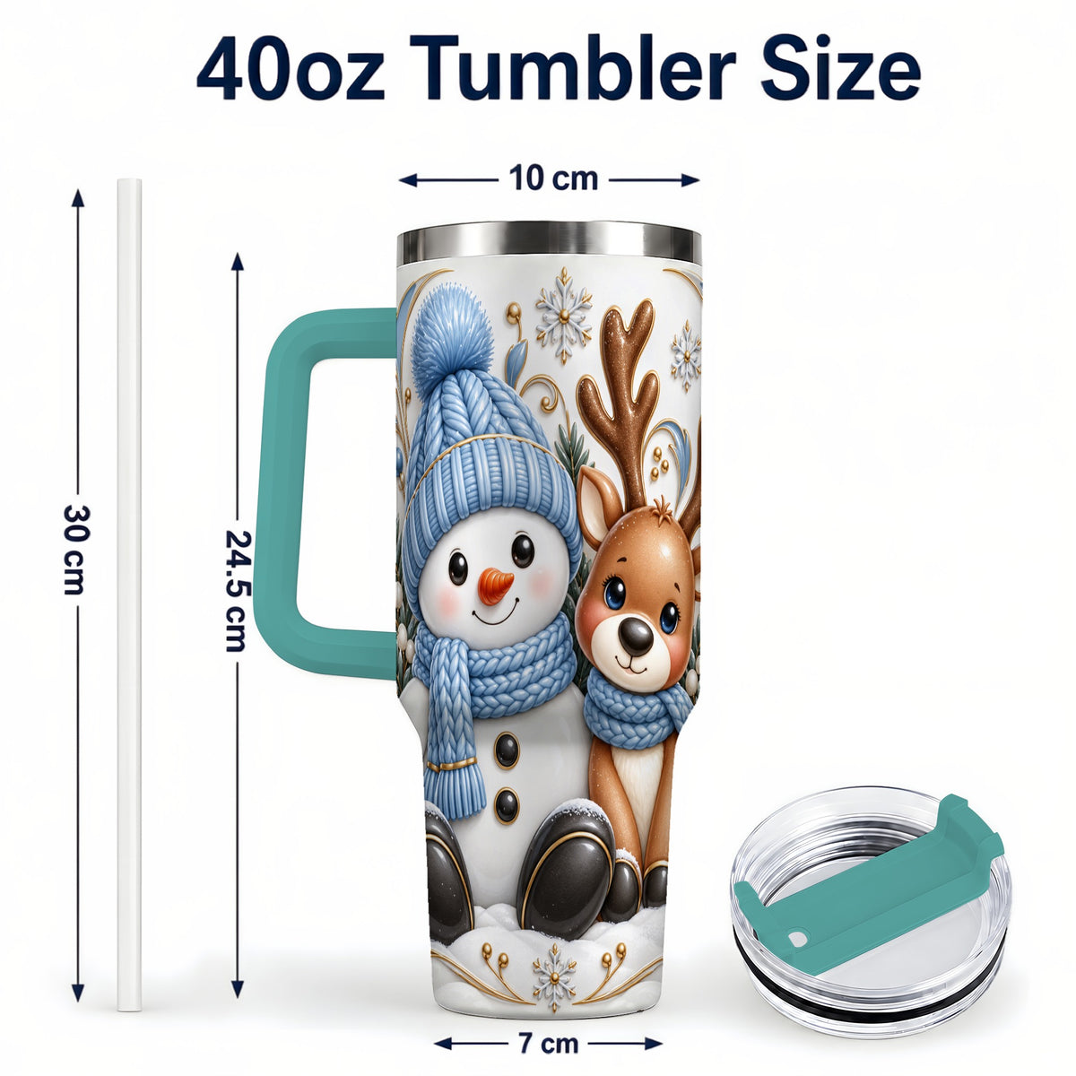 #pl[40oz|Green] Snowman Reindeer 40oz Tumbler with Handle, Cozy Winter Travel Cup