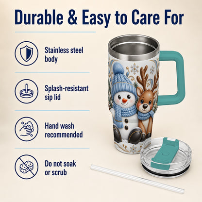 #pl[40oz|Green] Snowman Reindeer 40oz Tumbler with Handle, Cozy Winter Travel Cup