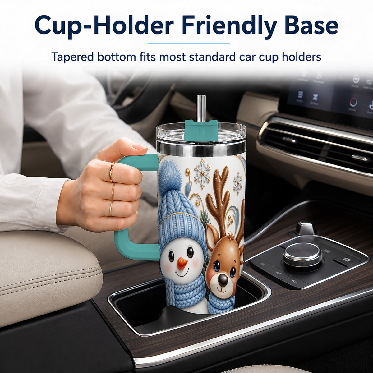 #pl[40oz|Green] Snowman Reindeer 40oz Tumbler with Handle, Cozy Winter Travel Cup