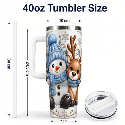 #pl[40oz|White] Snowman Reindeer 40oz Tumbler with Handle, Cozy Winter Travel Cup