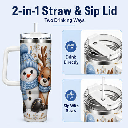 #pl[40oz|White] Snowman Reindeer 40oz Tumbler with Handle, Cozy Winter Travel Cup
