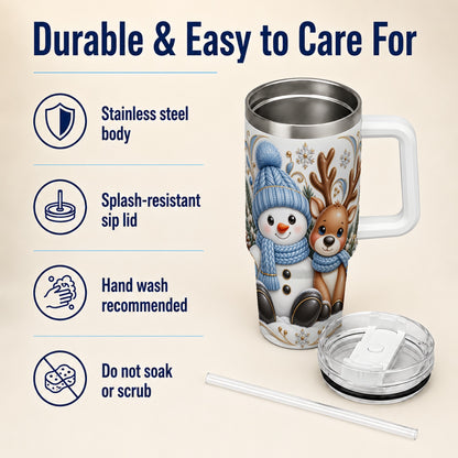 #pl[40oz|White] Snowman Reindeer 40oz Tumbler with Handle, Cozy Winter Travel Cup