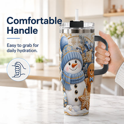 #pl[40oz|Black] Snowman Gingerbread 40oz Tumbler with Handle, Holiday Travel Cup