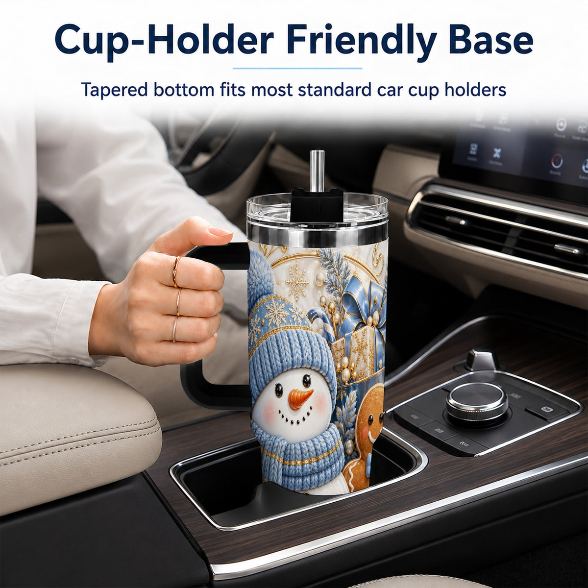 #pl[40oz|Black] Snowman Gingerbread 40oz Tumbler with Handle, Holiday Travel Cup